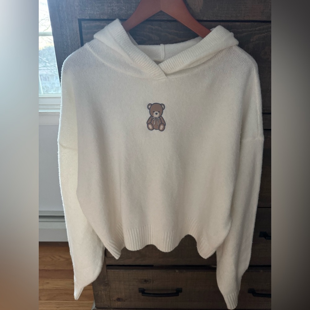 Hollister Cream Hoodie with Teddy Bear